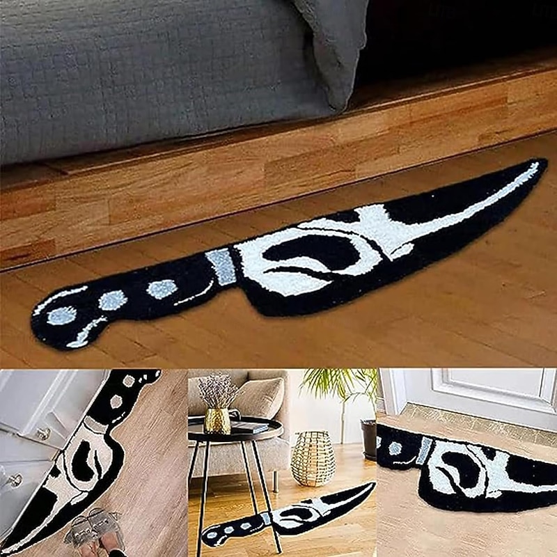 Halloween Skull Knife Carpet Horror Scary Scream Bedside Rug Wear Resistant Cashmere Home Welcome Decor - Main Image