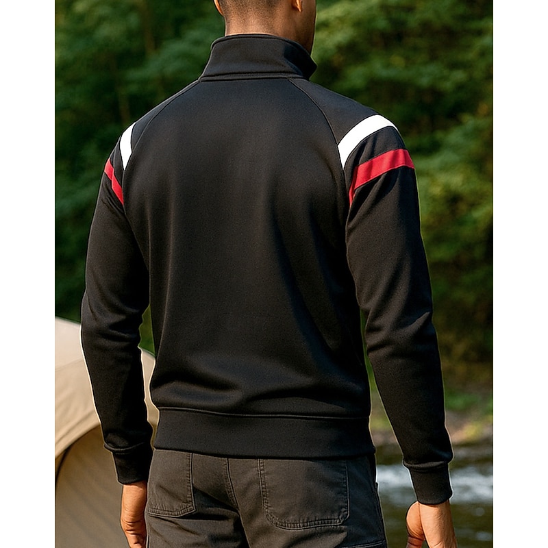 Men's Quarter Zip Sweatshirt Long Sleeve Stand Collar Top Outdoor Soft Cotton Stripes Black Tennis Workout Running2