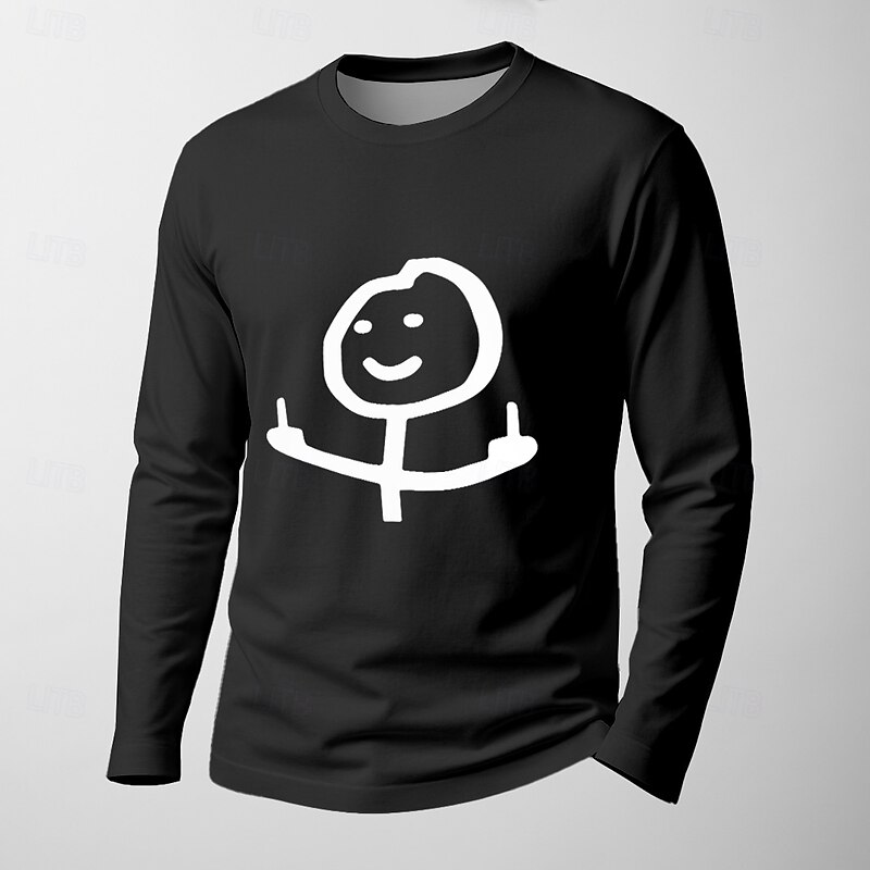 Men's Long Sleeve T-Shirt | Sarcastic Stick Figure Middle Finger Graphic | Black Humorous Lifestyle Apparel