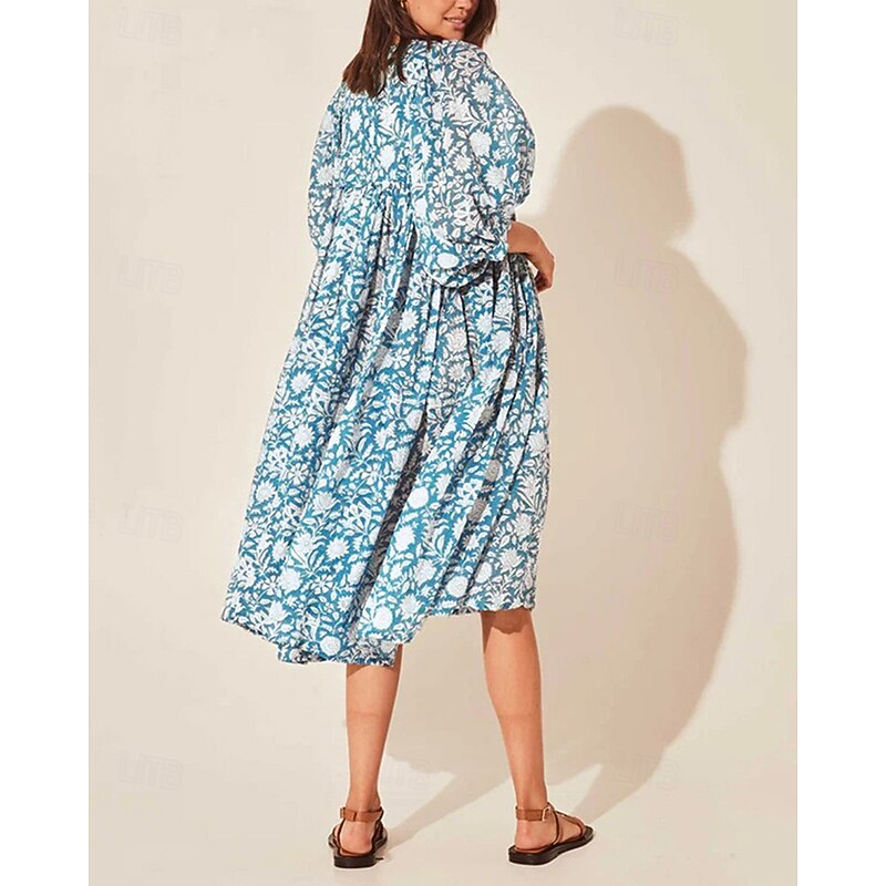 Women's Midi Dress Casual Dress Print Dress Fashion Modern Daily Beach Weekend Regular Fit Floral Half Sleeve V Neck Orange Green Dark Blue Light Blue Spring Fall4