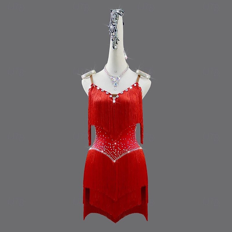 Latin Dance Dress Crystal / Rhinestone Tassel Pure Color Women's Performance Party Sleeveless Spandex