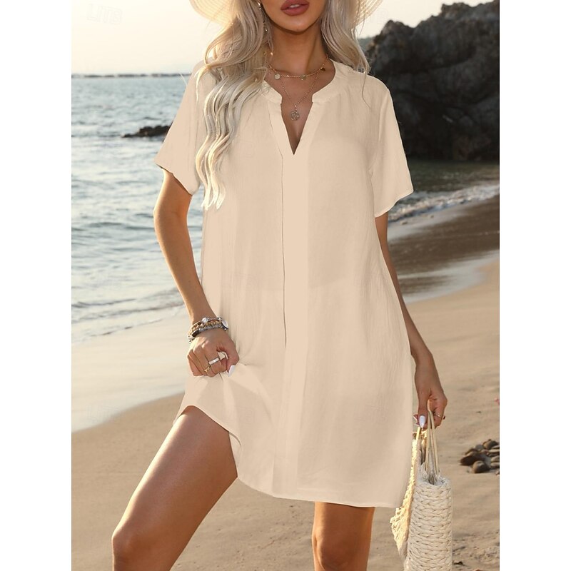 Women's Mini Dress Sundress Summer Dress Casual Daily Regular Fit Solid Color Short Sleeve V Neck Black White Navy Blue Sky Blue Summer