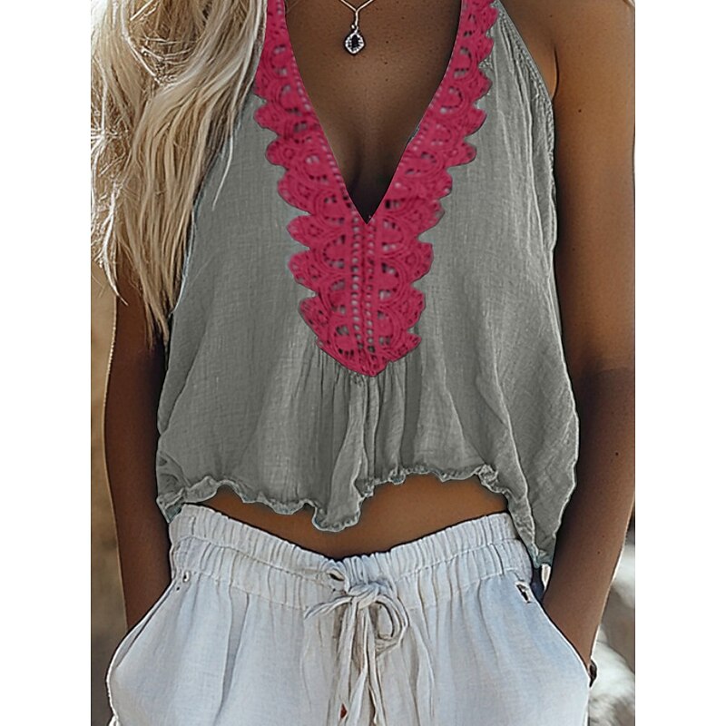 Women's Western Blouse Camisole Tank Top Retro Vintage Ethnic Sleeveless Strap Regular Tops Daily Holiday Patchwork Gray Summer3