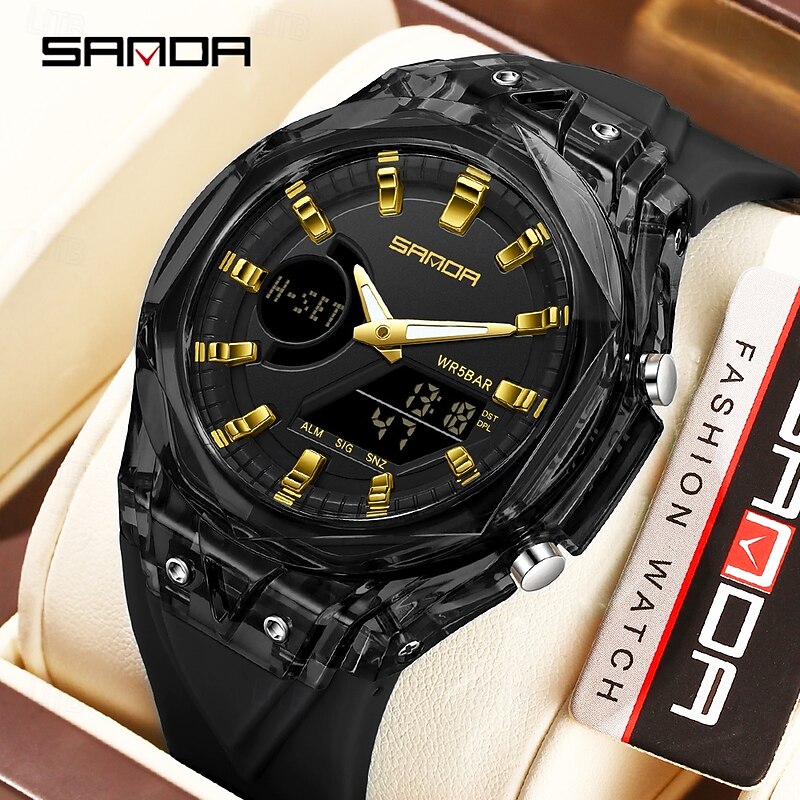 SANDA 6283 Fashion Electronic Quartz Watches for Man Dual Display Students Luminous Alarm Clock Shockproof Sports Digital Watch3