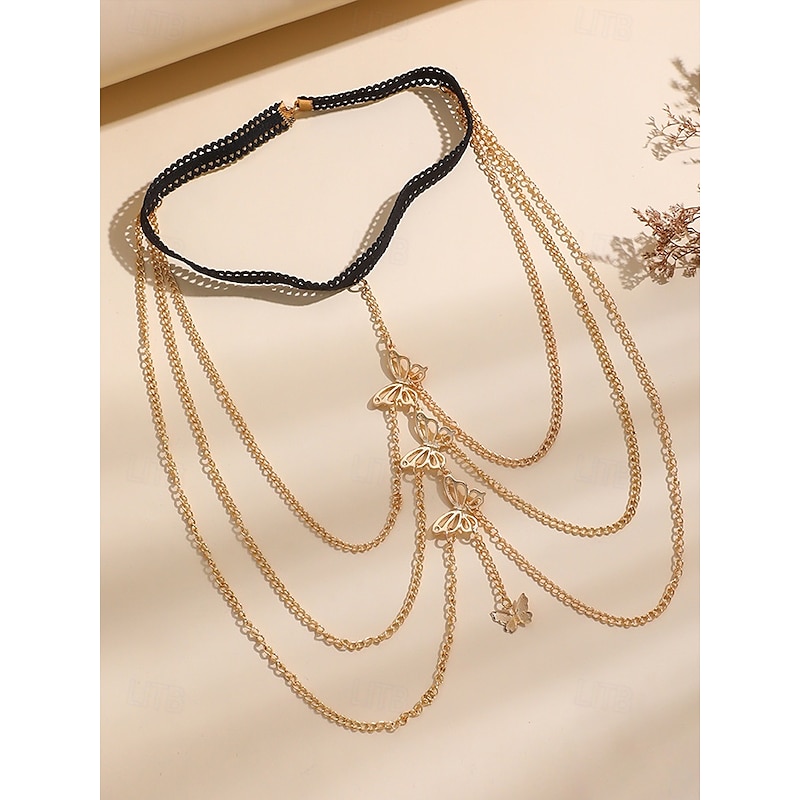 Women's Gold Butterfly Thigh Chain with Black Elastic Band – Boho Body Jewelry for Ladies, Ideal for Beachwear, Festivals and Summer Parties2