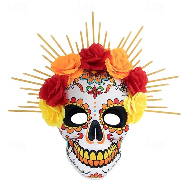 Sugar Skull Halloween Mask Scary Full Face Adults' Women's Halloween Carnival Day of the Dead Performance Party Easy Halloween Costumes Dress Up3