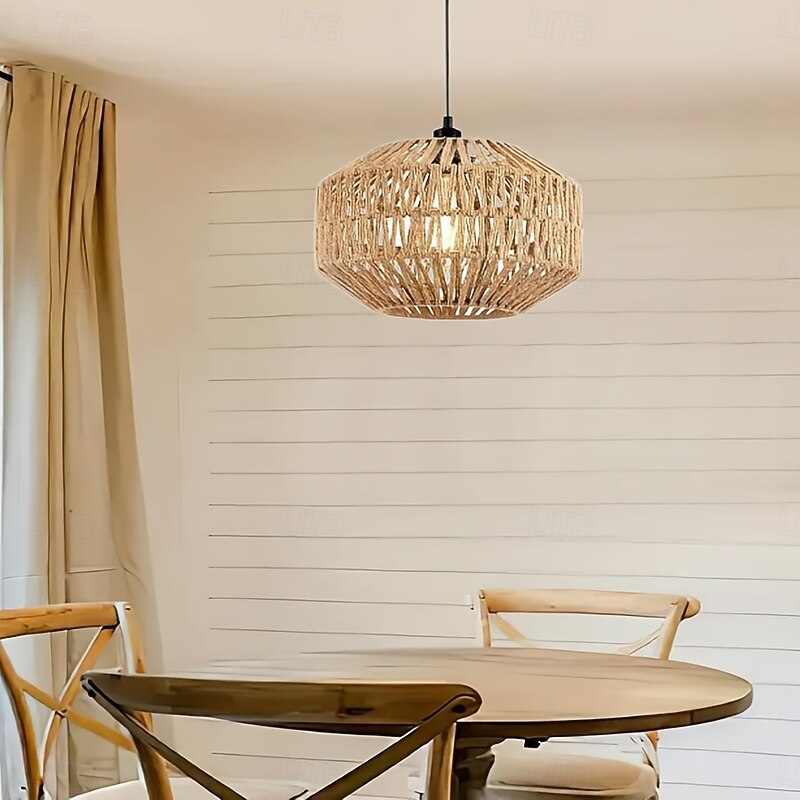 Chinese Style Handmade Braided Rope Pendant Light, Vintage Country Design, 16cm Height, Warm White/White Light, E26/E27, Adjustable Chain