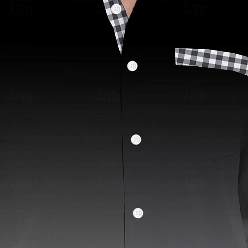 Men's Geometric Grid / Plaid Gradient Color Shirt Button Up Shirt Long Sleeve Fashion Casual Vacation Daily Streetwear Spring Fall Turndown 3D Print Collared Shirts Front One Pocket Black2