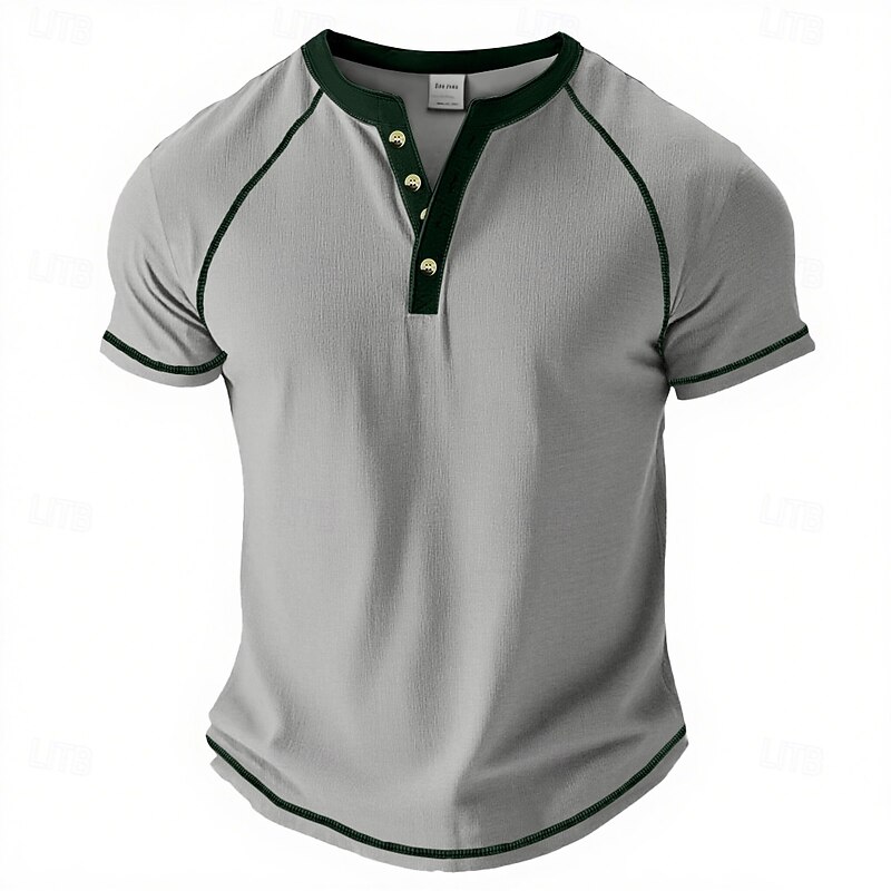 Men's Henley Shirt Tee Top Cotton Blend T-Shirt Short Sleeve Color Block Plain Vintage Fashion Designer Basic Contrast Lace Raglan Sleeves Henley Street Casual Casual Daily Summer All Seasons Dark