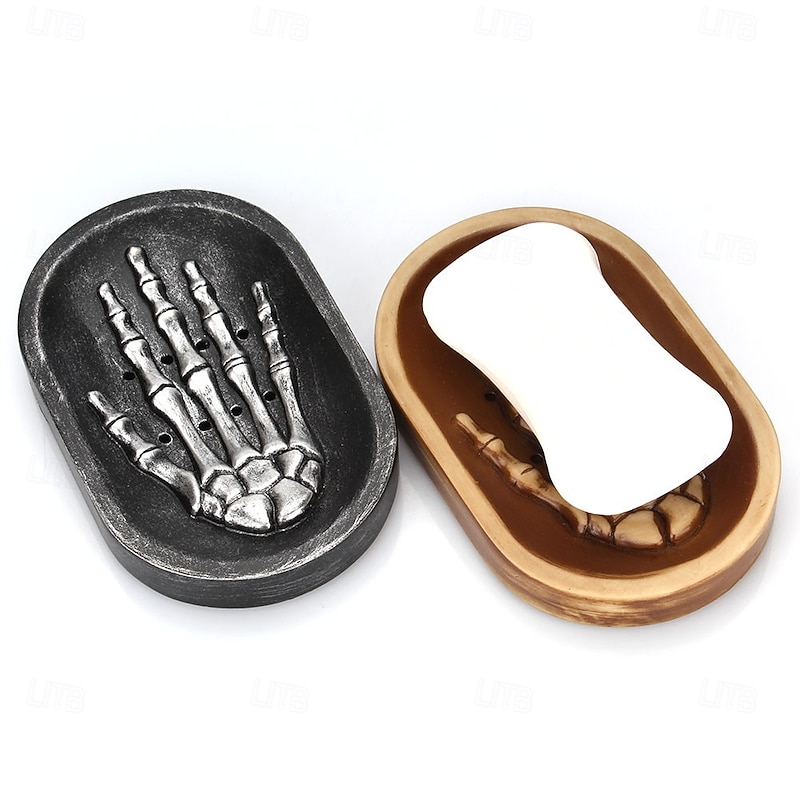 Halloween Soap Holder Skeleton Hand Creative Soap Dish Home Bathroom Draining Storage Tray Non Slip Ghost Hand Soap Box Decorative Halloween Accessory