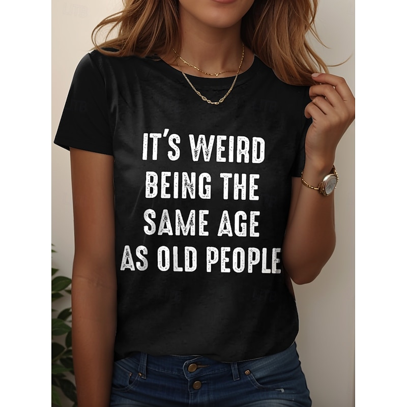 Oktoberfest Women's T Shirt Graphic Letter Vintage Stylish Classic Short Sleeve Crew Neck Regular Tops Daily Weekend Print Black White Pink Blue Purple Summer Spring IT'S WEIRD BEING THE SAME AGE AS4