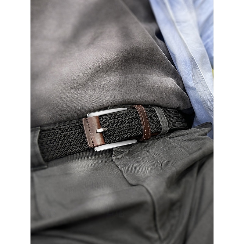 Men's Stretch Braided Belt – Adjustable Woven Polyester Belt with Leather Trim and Metal Buckle for Casual Wear, Golf and Outdoor Activities3