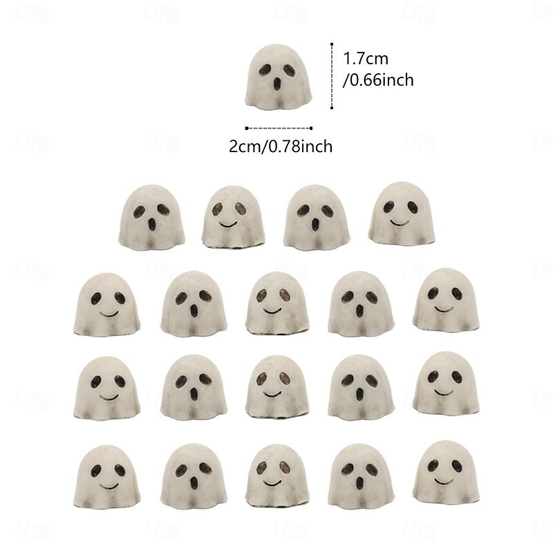 20PCS Halloween Mini Resin Ghosts and Pebble Set, Spooky Outdoor Lawn Planter Bonsai Landscape Decorations, Halloween Garden Ornaments3