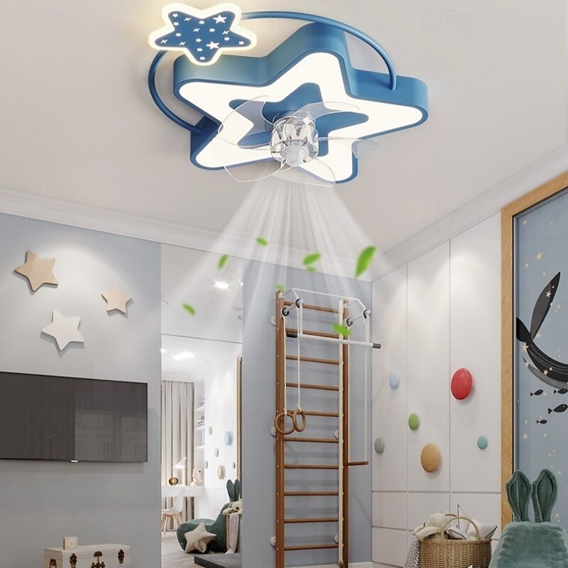 LED Fan Ceiling Light Ceiling Fan Light Children's Room Decorative Furniture Light Bedroom Light Strong Wind Quiet Highlighting Stepless Dimming with Remote Control