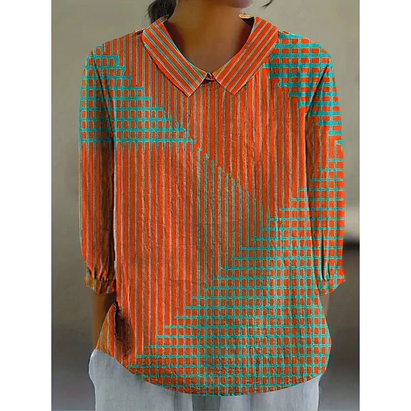 Women's Blouse Long Sleeve Peter Pan Collar Casual Bojo Graphic Geometric Bohemia Daily Stylish Collar Regular Tops Daily Print Orange Summer Spring Fall