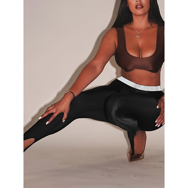 Women's Leggings Cozy Leggings Streetwear Long High Waist Plain High Cut Breathability Soft Micro-elastic Street Going out Black 1# Black White Red Fall Regular Fit2