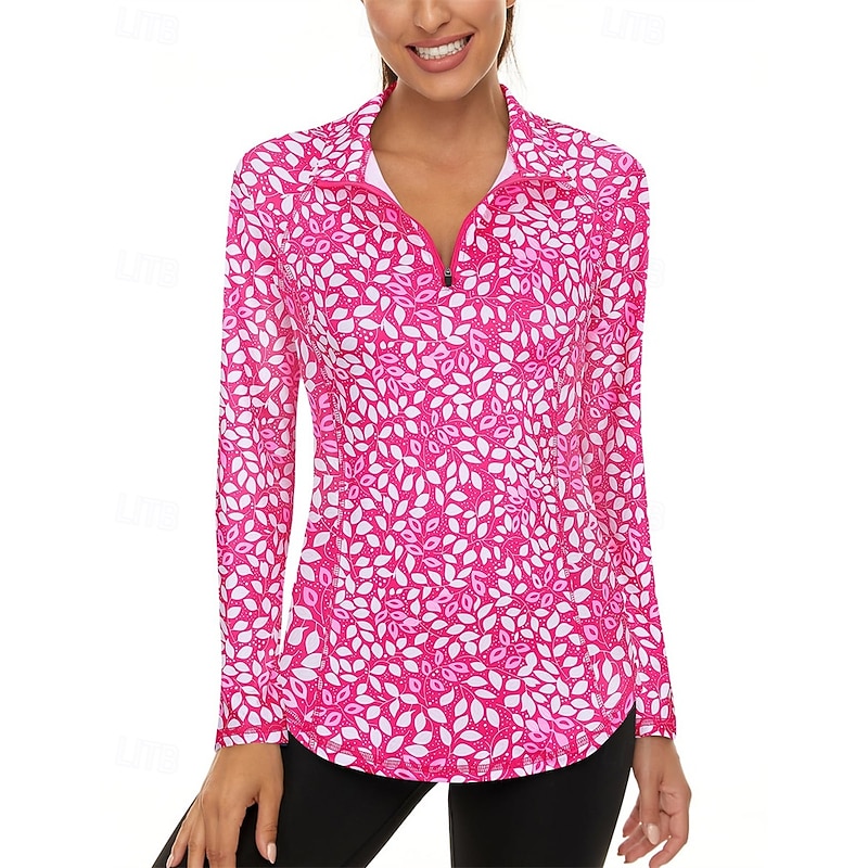 Women's Floral Golf Polo Shirt Tennis Shirt Long Sleeve Print Quarter Zip Pullover UV Protection Elastic Breathable Tennis Golf Pickleball Zip Collar Shirt Polo Pink Blue Gray Tennis Clothing4