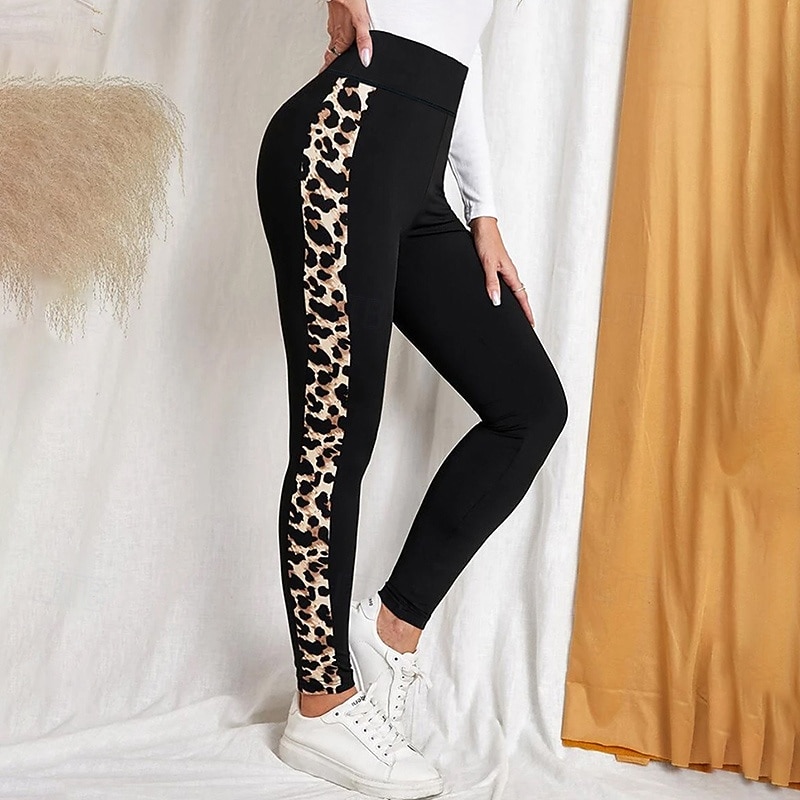 Women's Capri Leggings Yoga Leggings Tummy Control High Waist Gym Dance Athletic Bottoms Leopard Black Fall Sports Activewear Tight Fit4