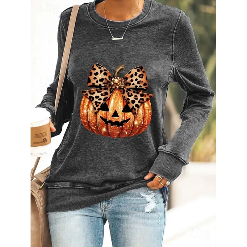 Halloween Women's Pullover Sweatshirt Skulls Graphic Pumpkin Casual Long Sleeve Crew Neck Regular Tops Street Casual Holiday Print Black White Wine Red Blue Spring Fall Winter2