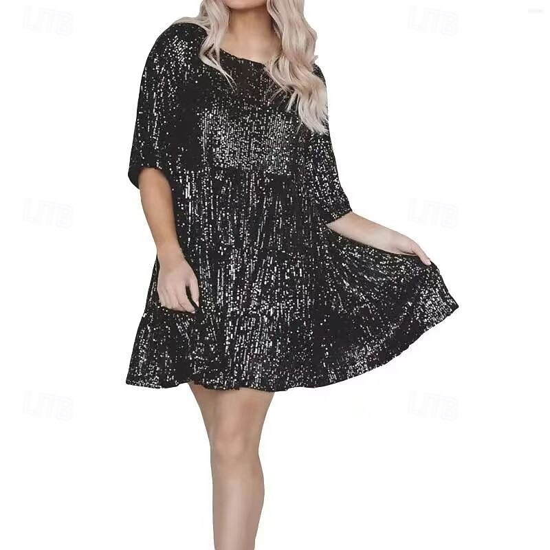 Women's Mini Dress Sequin Dress Cocktail Dress Elegant Dress Fashion Modern Evening Party Cocktail Party Regular Fit Plain Short Sleeve Crew Neck Silver Black gray Black White Summer Spring4