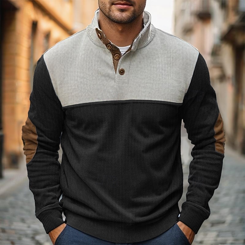 Men's Sweatshirt Polo Sweatshirt Black Red Navy Blue Brown Gray Polo Collar Color Block Patchwork Color Block Sports & Outdoor Casual Daily Streetwear Cool Designer All Seasons Clothing Apparel2