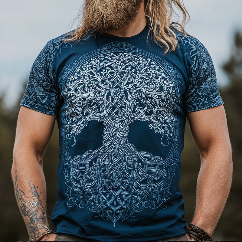 Men's 3D Celtics Tree Of Life T Shirt Short Sleeve T shirt 3D Print Crew Neck Shirt Fashion Viking Designer Party Street Casual Blue Green Army Green Summer Spring Clothing Apparel S M L XL XXL XXXL4