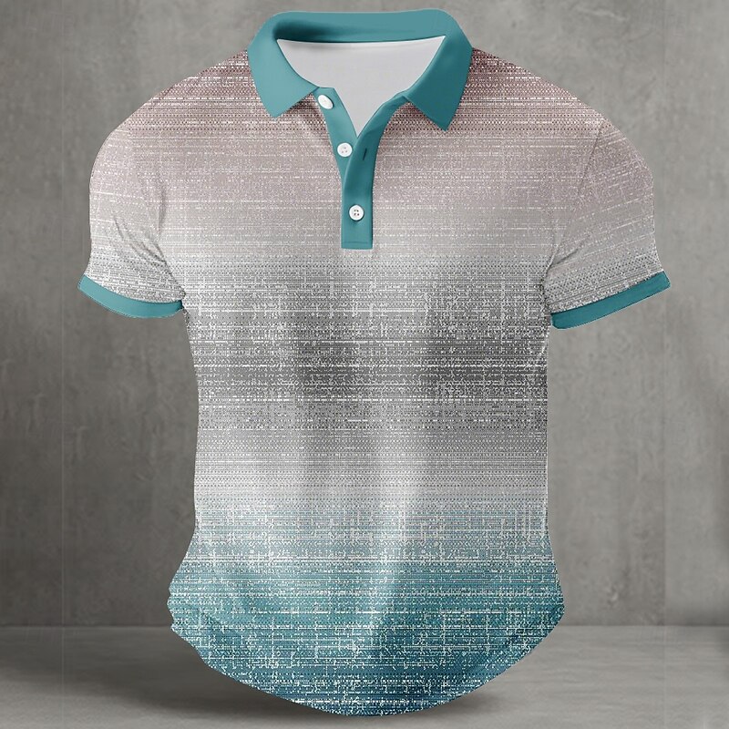 Men's Gradient Geometic Polo Sports Polo Shirts Short Sleeve Polo Shirts Collared Shirts Casual Athleisure Buttons Summer Lake blue Blue Purple2
