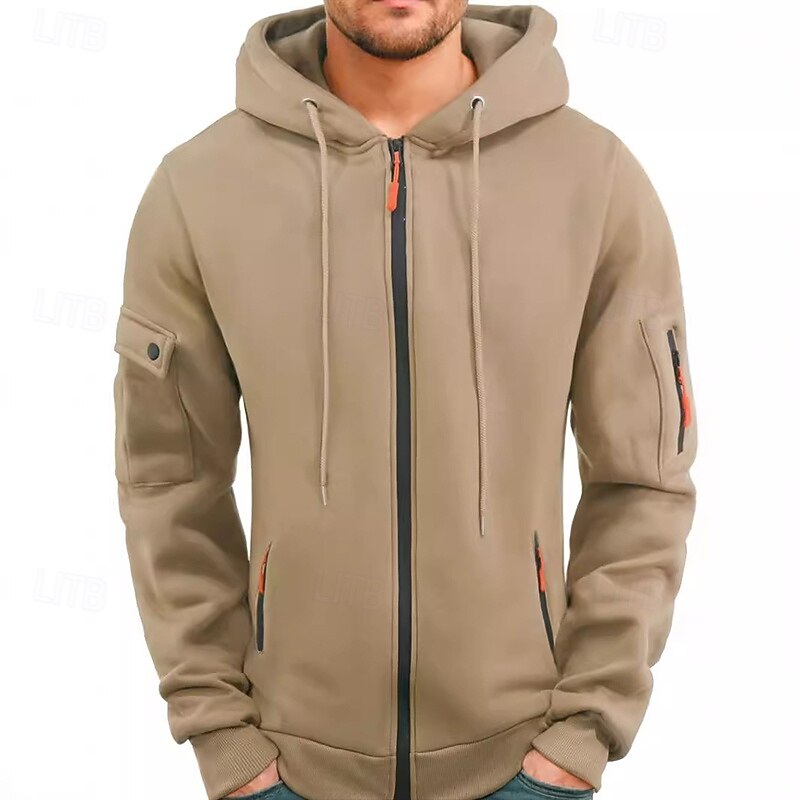 Men's Hoodie Full Zip Hoodie Tactical Hoodie Black Navy Blue Camel Light Grey Dark Gray Hooded Plain Pocket Sports & Outdoor Casual Daily Streetwear Cool Sportswear Spring &  Fall Clothing Apparel2