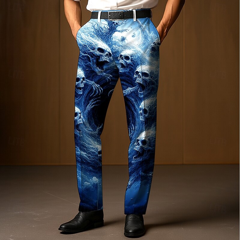 Men's Dress Pants Trousers Suit Pants Skull Death Halloween Costumes Full Length Outdoor Holiday Dark Gothic Style Blue Purple Micro-elastic3