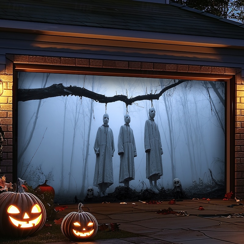 Halloween Outdoor Garage Door Cover Hanging Corpse Skeletons Banner Large Tapestry Backdrop Decoration for Holiday Outdoor Garage Door Home Wall Decorations4