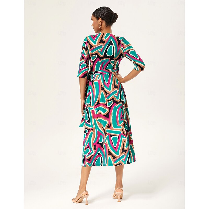 Colorful Printed Stretch Milk Silk Wrap Dress3