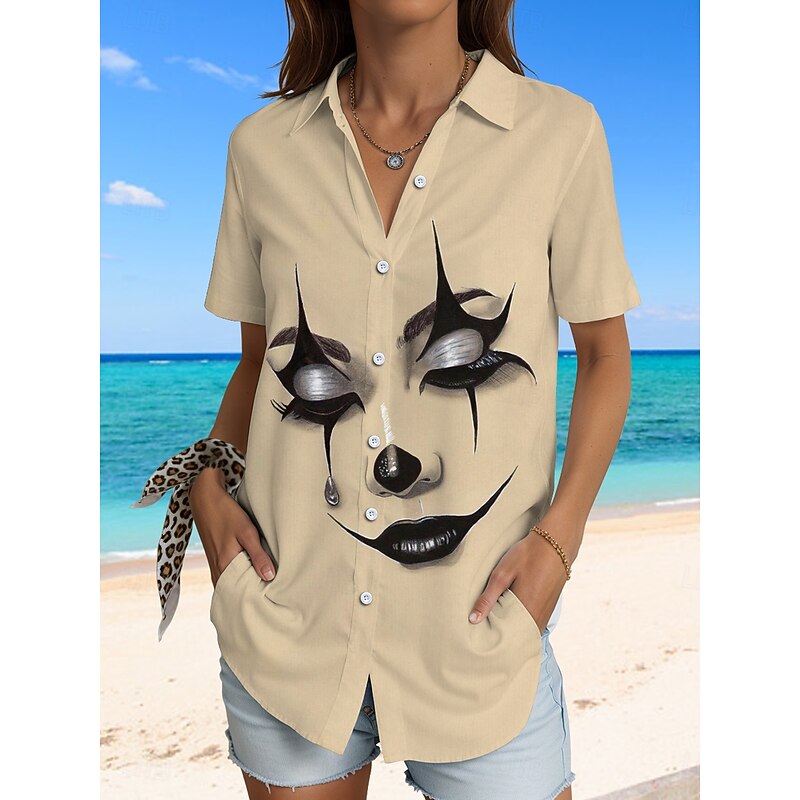Women's Shirt Long Sleeve Button Down Blouse Graphic 3D Vintage Tropical Daily Short Sleeve Shirt Collar Regular Tops Daily White Yellow Pink Blue Green Summer Spring4