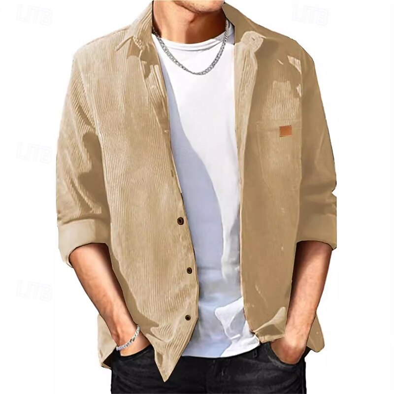 Men's Shirt Jacket Corduroy Jacket Casual Jacket Shacket Vacation Daily Breathable Pocket Spring Fall Plain Fashion Classic Lapel Regular Black Khaki Army Green Jacket2