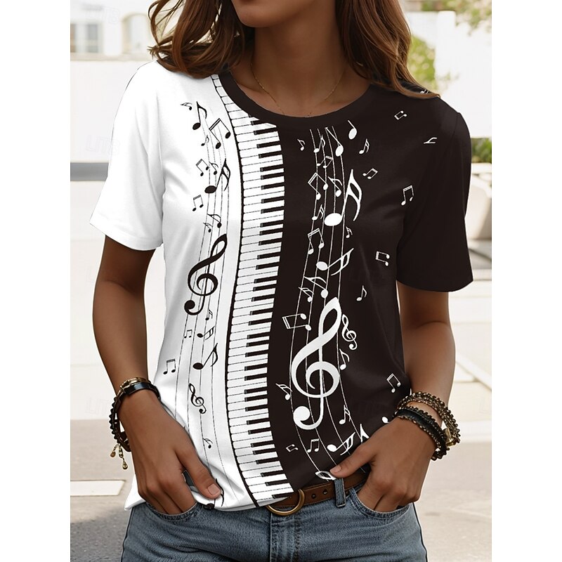 Music Festival Women's T Shirt Graphic Geometric Vintage Stylish Classic Short Sleeve Crew Neck Round Neck Regular Tops Daily Weekend Print White / Black Black White Purple Summer Spring4
