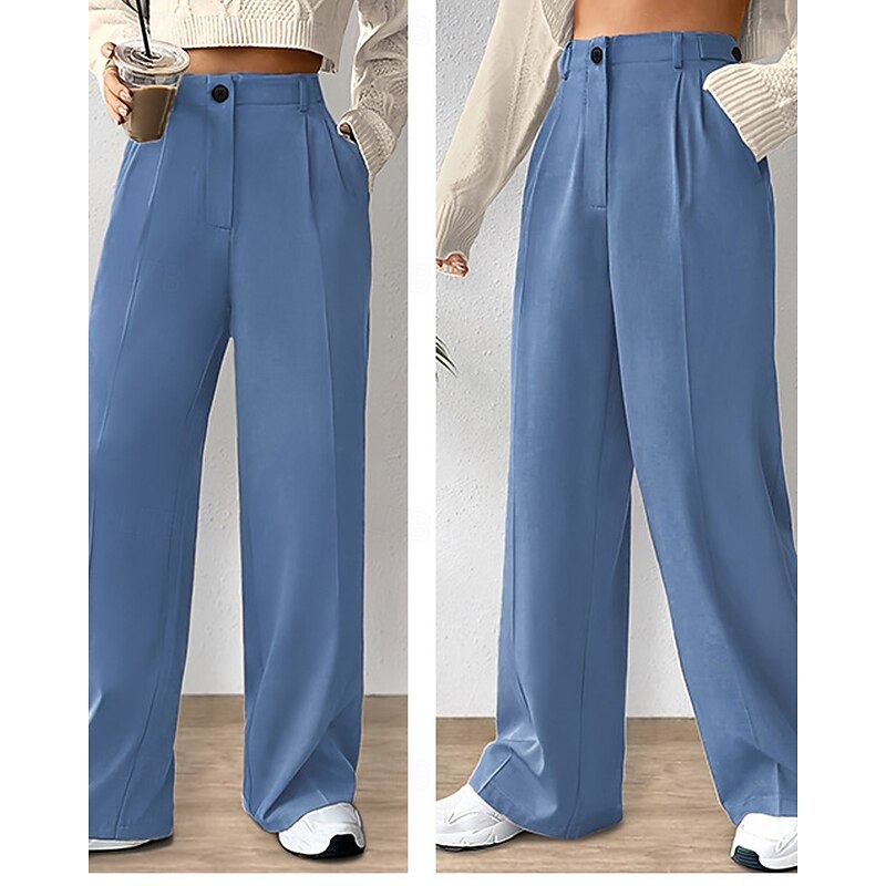 Women's Wide Leg Dress Pants Pants Trousers Fashion Streetwear Full Length High Waist Plain Pocket Breathability Comfortable Street Daily Wear Going out Black Blue Gray Summer Spring Regular Fit4