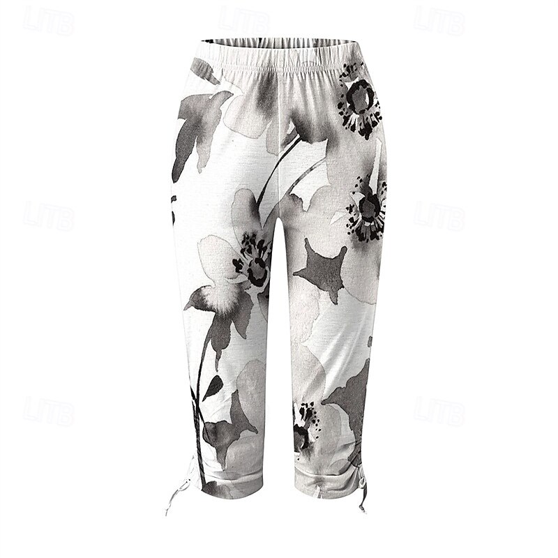 Women's Slacks Leggings Cozy Leggings Tights Athletic Calf-Length Natural Heart Floral Print Comfy Butt Lift Tummy Control Yoga Casual Daily White / Red White / White White / Green White Spring Fall4