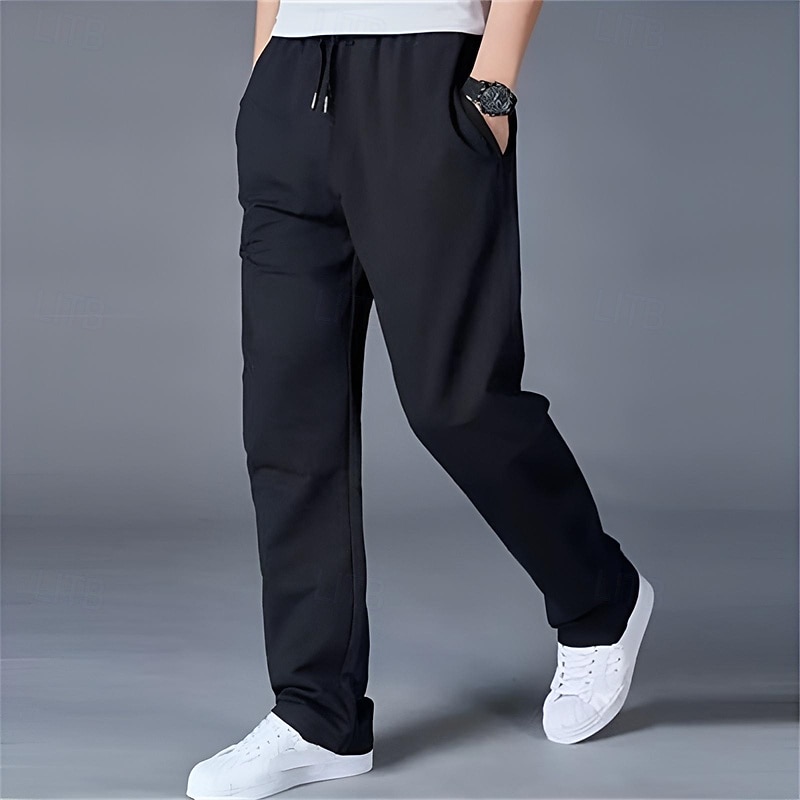 Men's Sweatpants Trousers Baggy Pants Casual Pants Straight Leg Sweatpants Elastic Waist Drawstring Zipper Pocket Solid Colored Comfort Full Length Outdoor Daily Running Simple Classic Style Black4