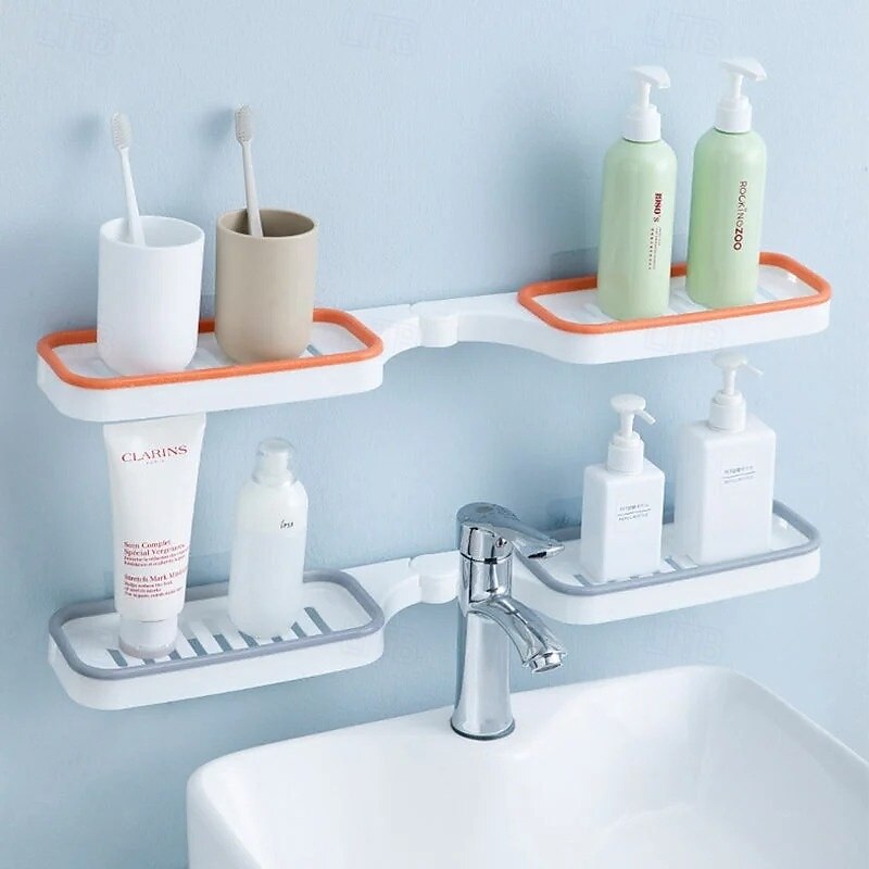 Bathroom Corner Punch-Free Rack Rotating Storage Organizer for Bathroom and Toilet Wall Mounted No Drilling Required Multi-Function Corner Shelf for Toiletries and Accessories2