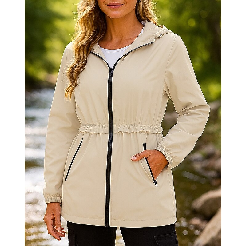 Women's Hiking Jacket rain coat Trench Coat Outdoor Waterproof Windproof Lightweight Hiking Outfits Hiking Clothes Winter Autumn / Fall Top Camping / Hiking / Caving Running White Dark Green Green