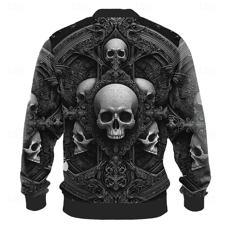 Halloween Men's Skull Sweatshirt Casual Long Sleeve Crew Neck Black Yellow Crewneck 3D Print 3D All Seasons Designer2