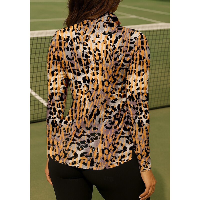 Women's Leopard Shirt Sport Shirt Golf Polo Shirt Tennis Shirt Long Sleeve Zipper Floral UPF50+ UV Resistant High Elasticity Moisture Wicking Breathable Volleyball Tennis Golf Stand Collar Zip Collar2