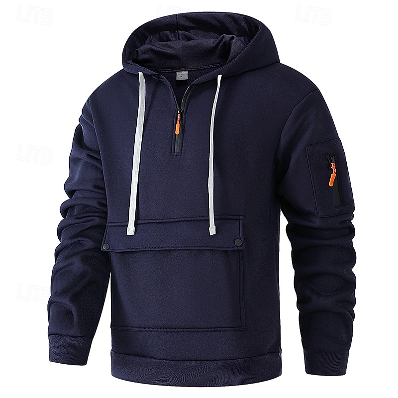 Men's Hoodie Fleece Hoodie Tactical Hoodie Black Navy Blue Khaki Light Grey Dark Gray Hooded Plain Pocket Quarter Zip Sports & Outdoor Casual Daily Streetwear Cool Sportswear Fall & Winter Clothing2