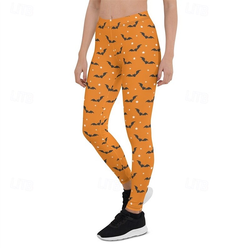 Women's Pants Trousers Leggings Cozy Leggings Streetwear Casual Full Length High WaistPantsHalloween Bat Elastic Waist Print Breathability Comfortable Stretchy Vacation Street Daily Wear Orange4