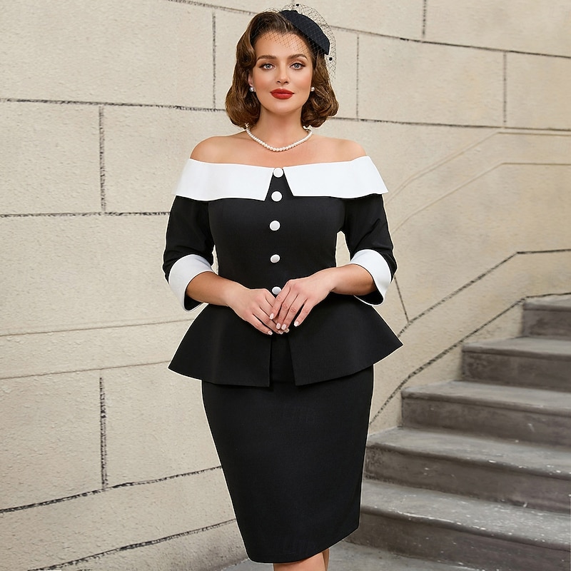 Retro Vintage 1950s 1960s Midi Pencil Dress Plus Size Off Shoulder Fancy Dress Women's Formal Office / Career Party & Evening Adults' Dress Spring & Summer
