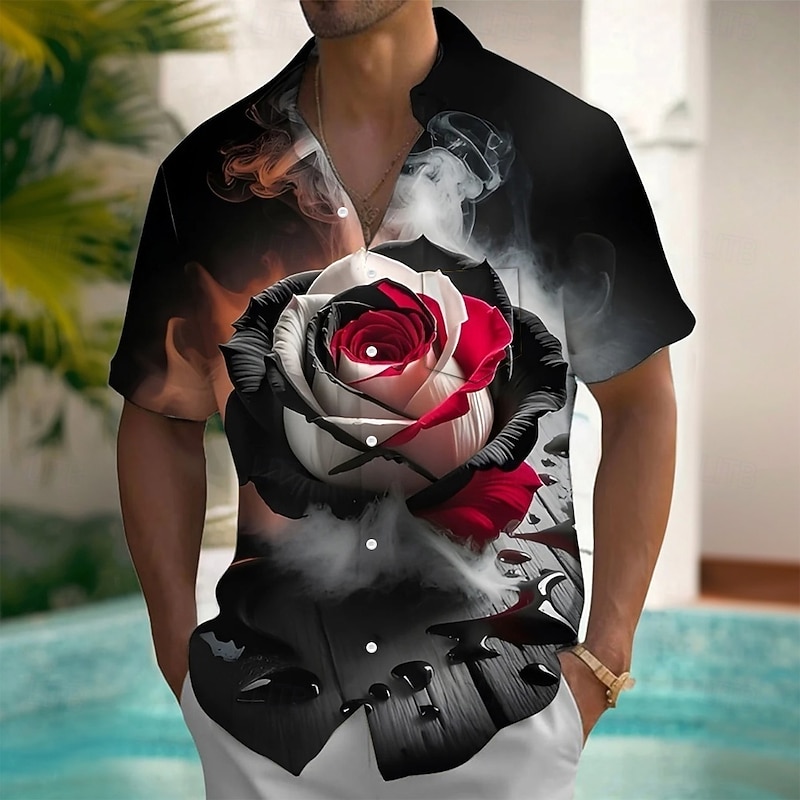 Men's Smoky Floral Print Halloween Costumes Shirt Summer Shirt Button Up Shirt Short Sleeve Vintage Retro Outdoor Vacation Dailywear Summer Spring Turndown 3D Print Collared Shirts Front One Pocket