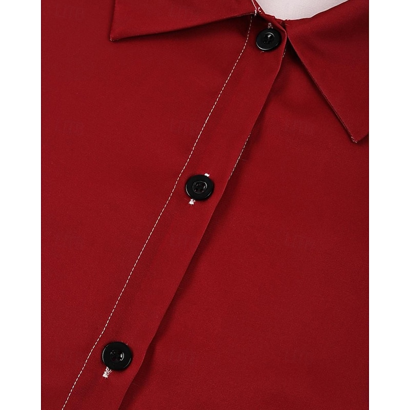 Women's Long Dress Maxi Dress Shirt Dress Casual Dress Elegant Fashion Modern Outdoor Party Holiday Regular Fit Color Block Long Sleeve Shirt Collar Wine Spring Fall4