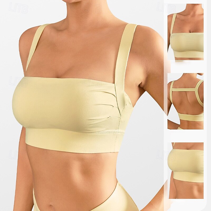 Women's Workout Tank Tops Sports Bra Underwear Medium Support Breathable Wireless Backness Solid / Plain Color Sport Activewear Black Yellow Gym Fitness Yoga2