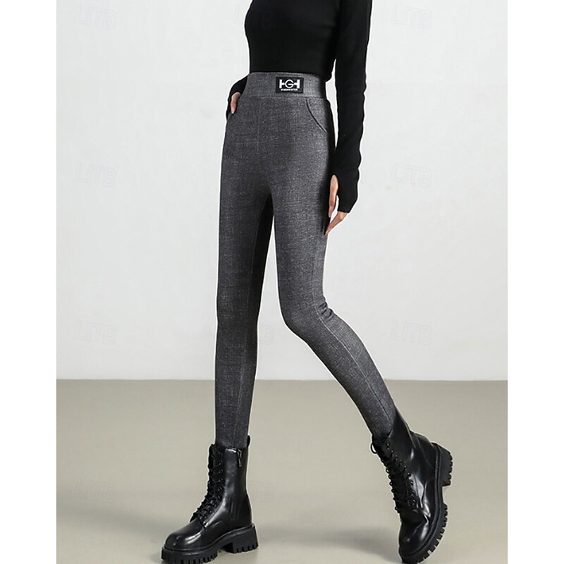 Women's Slacks Leggings Jeggings Streetwear Casual Full Length Natural Plain Pocket Elastic Waist Soft Daily Wear Weekend Grey Blue Fall Regular Fit2