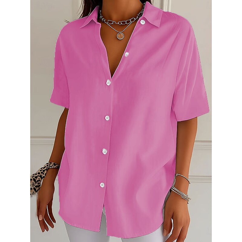 Women's Blouse V Neck Solid Color Bohemia Vintage Tropical Short Sleeve Shirt Collar Regular Tops Daily Holiday Vacation Wear White Pink Blue Purple Orange Summer Spring3