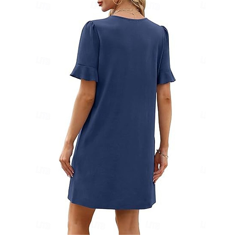 Women's Mini Dress Summer Dress Casual Daily Regular Fit Plain Short Sleeve V Neck Black Blue Fuchsia Green Summer4